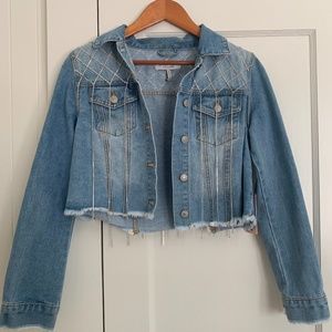 Cropped Denim Jacket with Rhinestones